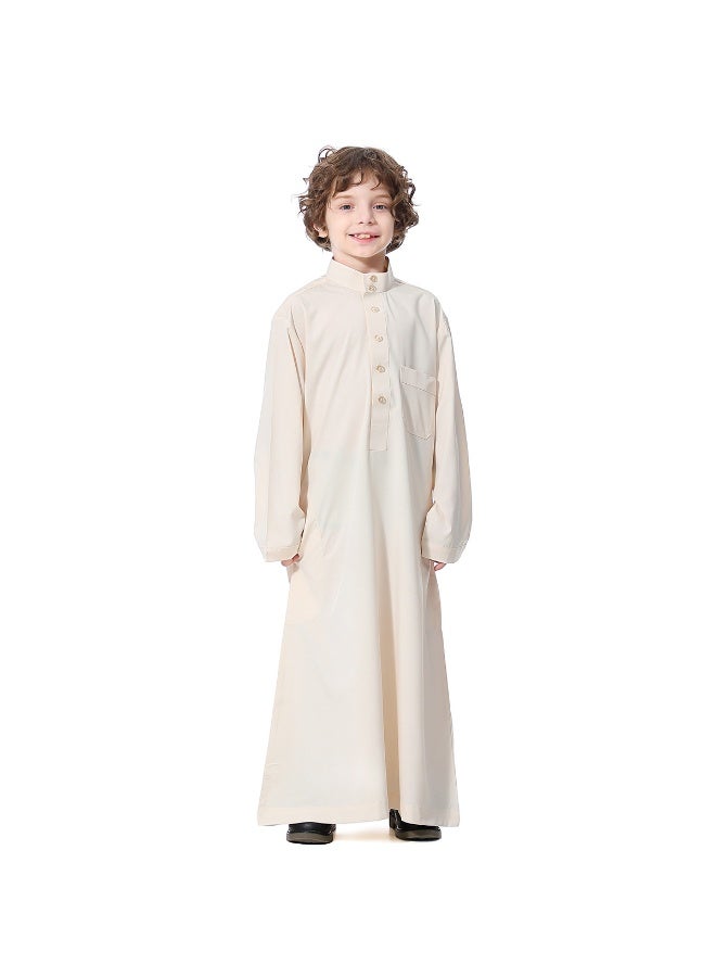 Hanyimidoo Arabic Thobe For Muslim Boys Robes Long Sleeve Kaftan With Pockets Solid Color Middle East Abayas Dubai Clothing - Image 1