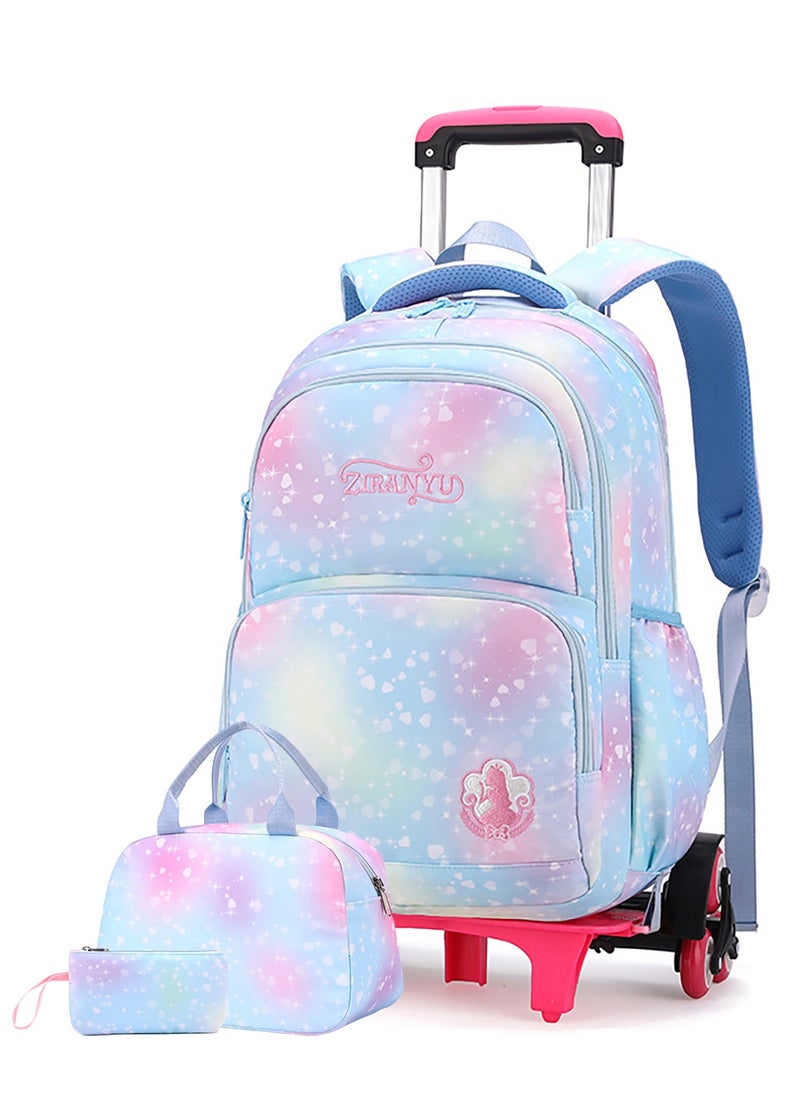 Generic Kids Trolley Backpack 3Pcs Set, Rolling Schoolbag with Pencil Box, Lunch Bag, Large Capacity Wheeled Schoolbag for Students, Girls  - Image 1