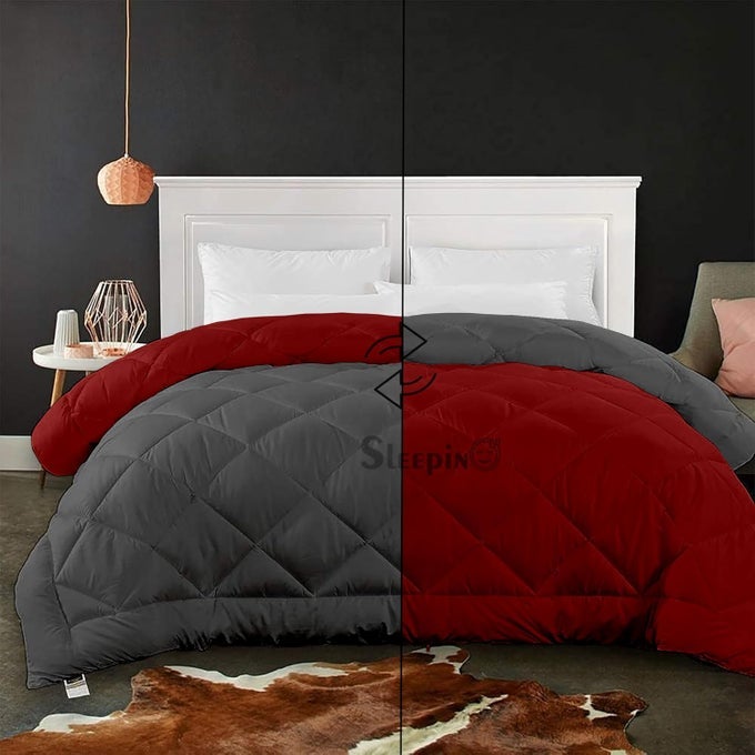 HEAVY WINTER KING SIZE COMFORTER MICROFIBER BREATHABLE REVERSIBLE COMFORTER FOR KING SIZE 92X106 INCH HEAVY WINTER COLLECTION_600GSM_BLANKET BURGUNDYDARK GREY