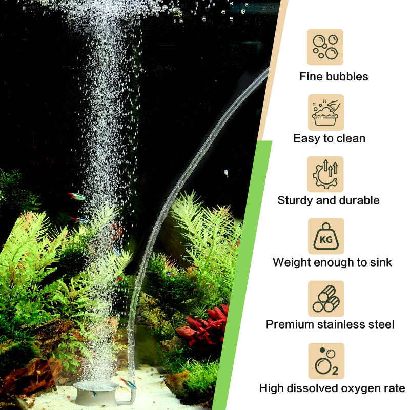 hygger Aquarium Air Stone Kit Small Nano Bubbles Quiet Ultra High Dissolved Oxygen Stone Fish Tank Air Stone Stainless Steel Fish Tank Bubbler Air Stone for Aquarium Fish Tank and Hydroponics-1.4inch - Image 2
