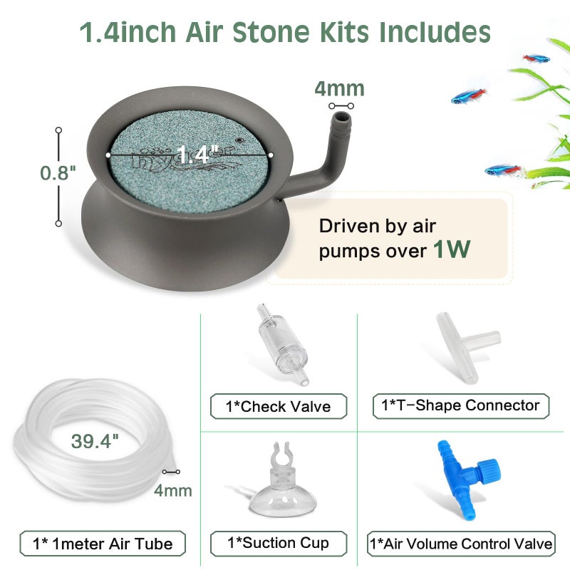 hygger Aquarium Air Stone Kit Small Nano Bubbles Quiet Ultra High Dissolved Oxygen Stone Fish Tank Air Stone Stainless Steel Fish Tank Bubbler Air Stone for Aquarium Fish Tank and Hydroponics-1.4inch - Image 3