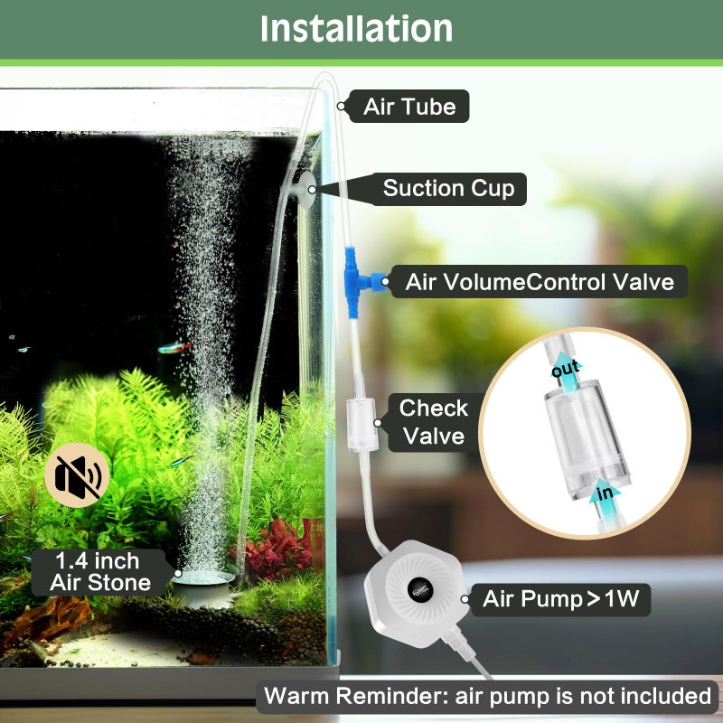 hygger Aquarium Air Stone Kit Small Nano Bubbles Quiet Ultra High Dissolved Oxygen Stone Fish Tank Air Stone Stainless Steel Fish Tank Bubbler Air Stone for Aquarium Fish Tank and Hydroponics-1.4inch - Image 5