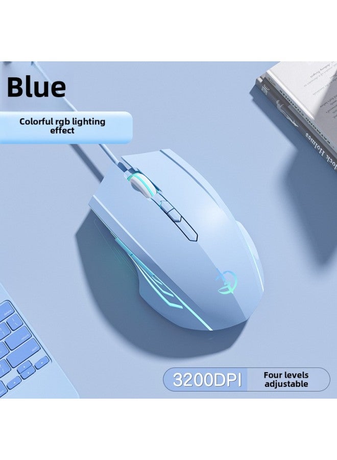 Wired Mouse Gaming E-sports Special Mute Office Men's And Women's USB Computer Laptop Desktop Universal Wireless-Color:Upgraded 7-key/3200dpi/rgb Lighting Effect/silent/line Length 1.5m-starry Sky Blue-Interface:Official Standard - Image 1