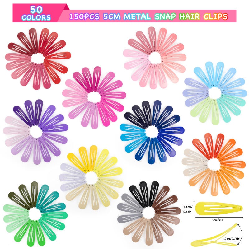 Funtopia 150pcs Hair Clips, 50 Colors Hair Barrettes for Girls, Funtopia 2 Inch Colorful Snap Hair Clips with Storage Case, Non Slip Metal Barrettes for Women Girls Toddler Kids Teens - Image 2