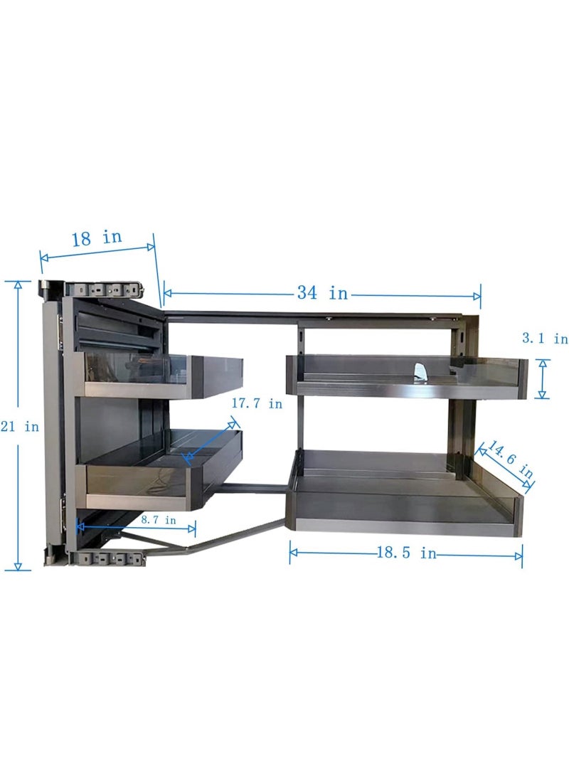 Zeeco Blind Corner Cabinet Pull Out Organizer for 14 Inch Kitchen, Magic Corner Left or Right Handed Open, 2 Tiers Swing Tray, Chrome Soft Close - Image 2