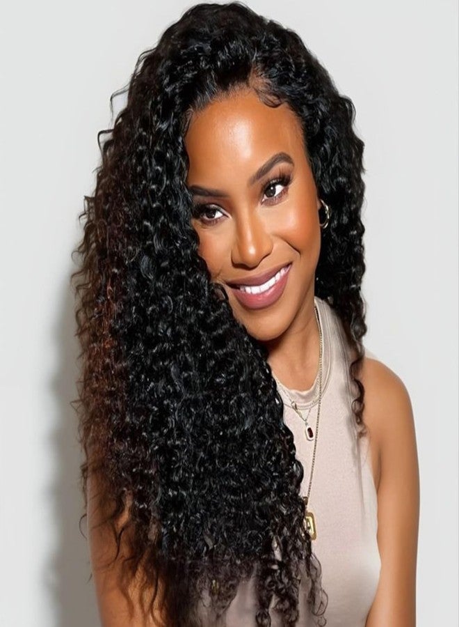 Prosa Kinky curly 3 in 1 Half Wig synthetic Hair, Seamless Flip Over Half Wigs Glueless Wear and Go Beginner Friendly Clip In Hair Drawstring Headband Wig for Women (1B, 22inch) - Image 1