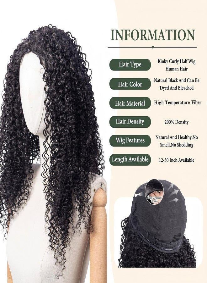 Prosa Kinky curly 3 in 1 Half Wig synthetic Hair, Seamless Flip Over Half Wigs Glueless Wear and Go Beginner Friendly Clip In Hair Drawstring Headband Wig for Women (1B, 22inch) - Image 5