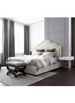 Homzmart White wood and velvet Single Bed 200x120x140 cm - beige  - Image 1