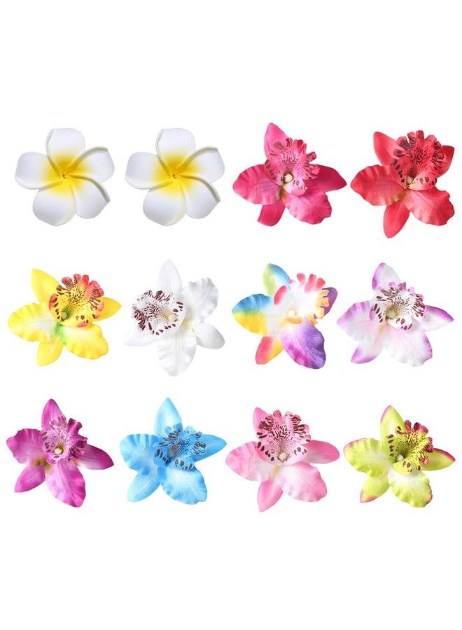 CBLUO 12 Pcs Flower Hair Clips Chiffon Plumeria Hair Clip Orchid Floral Barrettes Women Bridal Multicolor Hawaiian Luau Tropical Wedding Vacation Beach Party Decorations Cosplay Costume Hair Accessories - Image 1