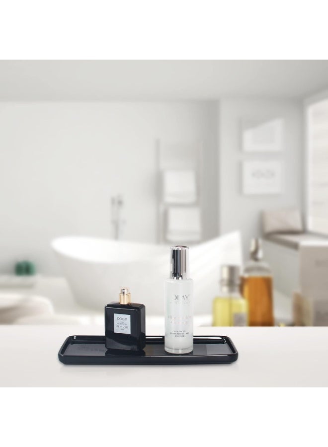 Black Ceramic Vanity Tray, Small Rectangle Tray, Counter Tray for Kitchen Sink, Bathroom Tray, Organizer for Candle, Soap, Jewelry, Perfume, Towel Holder for Decoration Bedroom - Image 3