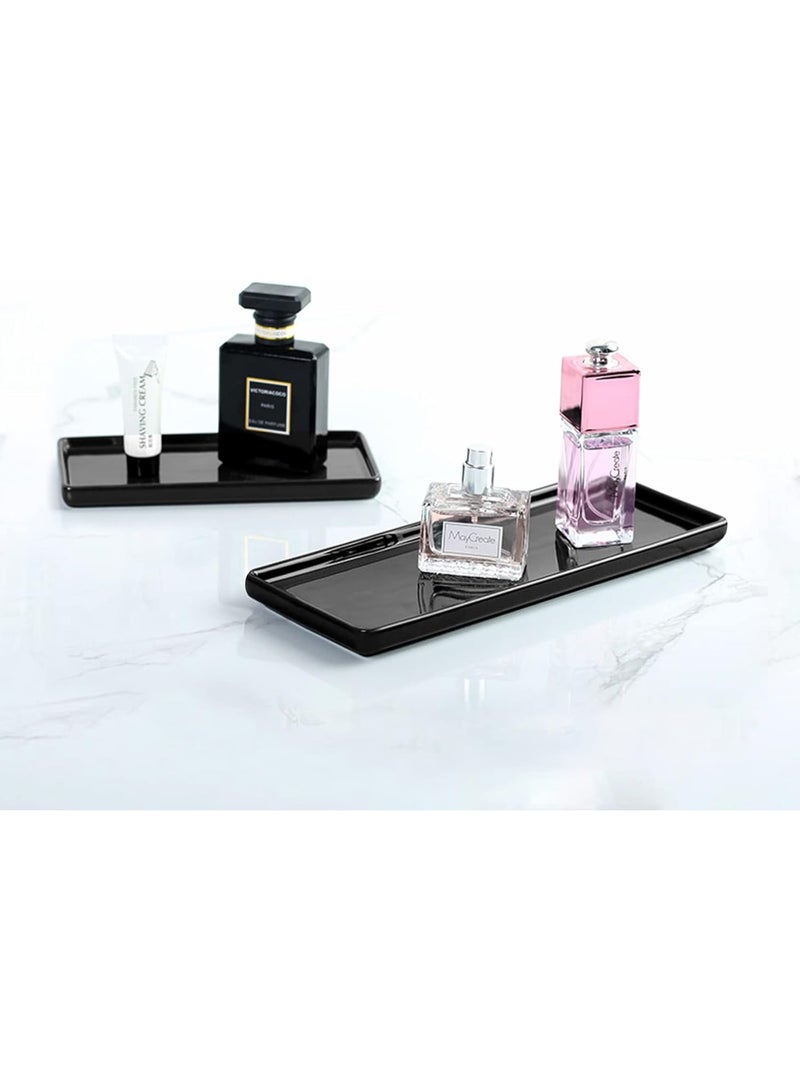 Black Ceramic Vanity Tray, Small Rectangle Tray, Counter Tray for Kitchen Sink, Bathroom Tray, Organizer for Candle, Soap, Jewelry, Perfume, Towel Holder for Decoration Bedroom - Image 5