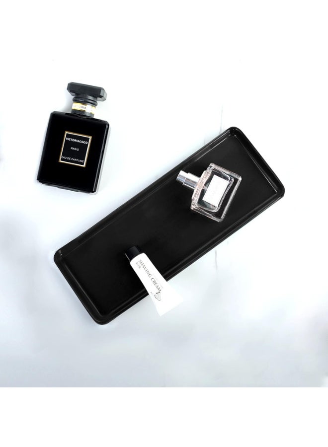 Black Ceramic Vanity Tray, Small Rectangle Tray, Counter Tray for Kitchen Sink, Bathroom Tray, Organizer for Candle, Soap, Jewelry, Perfume, Towel Holder for Decoration Bedroom - Image 2