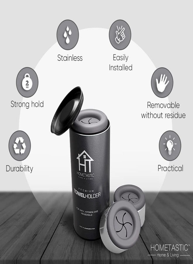 Hometastic 4 Premium Towel Holders in a Set for Bathroom, Kitchen and Household Made of Stainless Steel - Tea Towel Holder - Towel Hook - Round - Chrome - Self-Adhesive without Drilling (Dark Grey) - Image 4