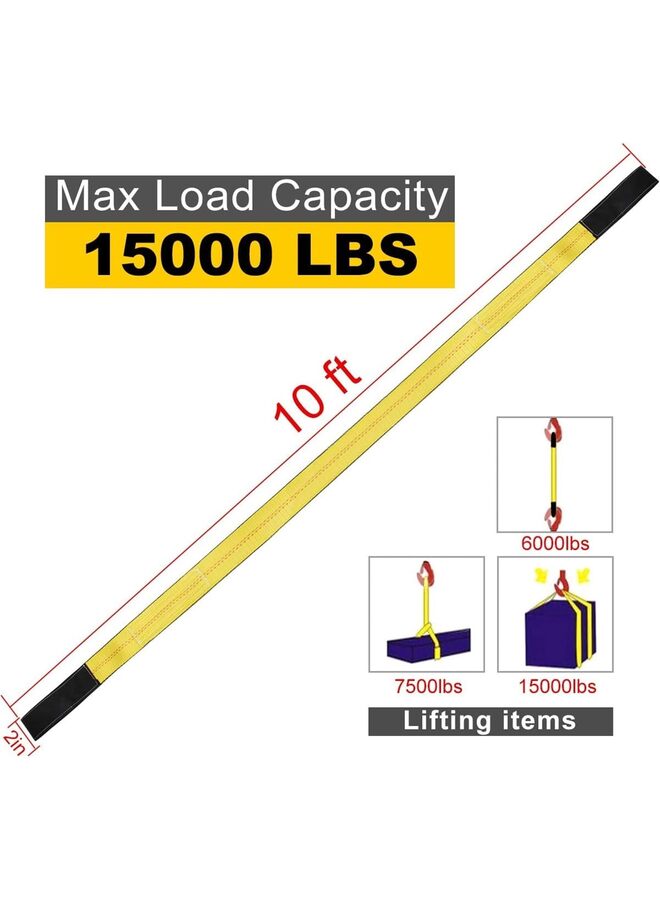 قطعتان، أحزمة رفع بطول 10 أقدام × 2 بوصة، سعة 15000 رطل، عبوة من قطعتين، أحزمة رفع شديدة التحمل، حزام إنقاذ الأشجار، حزام ونش - Image 4