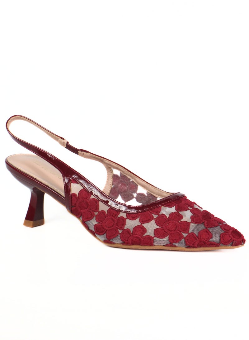 SD.Felano Women Slingback Heels With Floral Mesh Design | Elegant Pointed Toe Shoes | Lightweight Mid Heel Pumps | Comfortable Formal Footwear | Stylish Shoes For Office Events Parties And Evening Wear - Image 1