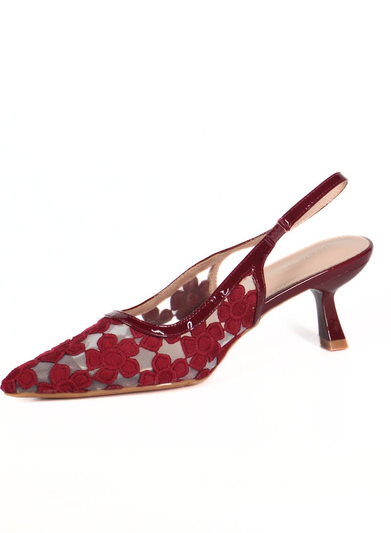 SD.Felano Women Slingback Heels With Floral Mesh Design | Elegant Pointed Toe Shoes | Lightweight Mid Heel Pumps | Comfortable Formal Footwear | Stylish Shoes For Office Events Parties And Evening Wear - Image 2