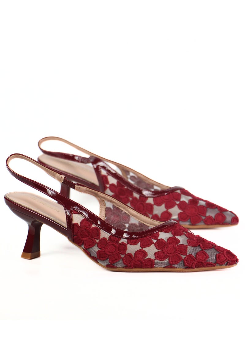 SD.Felano Women Slingback Heels With Floral Mesh Design | Elegant Pointed Toe Shoes | Lightweight Mid Heel Pumps | Comfortable Formal Footwear | Stylish Shoes For Office Events Parties And Evening Wear - Image 3