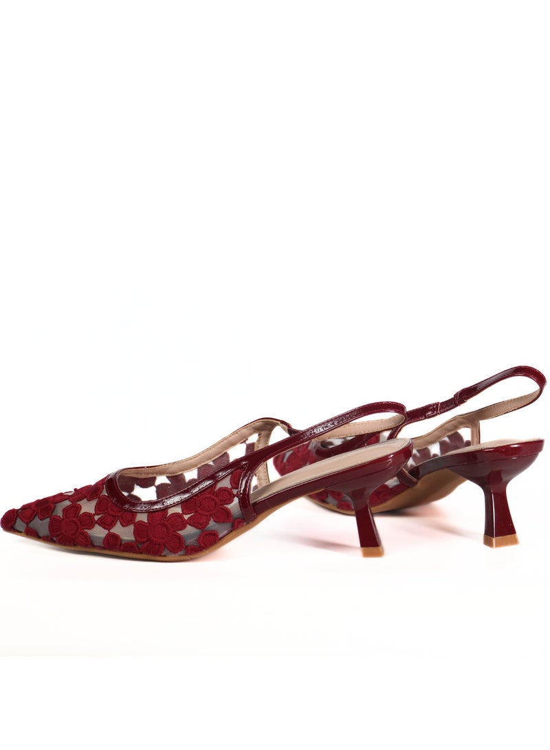 SD.Felano Women Slingback Heels With Floral Mesh Design | Elegant Pointed Toe Shoes | Lightweight Mid Heel Pumps | Comfortable Formal Footwear | Stylish Shoes For Office Events Parties And Evening Wear - Image 5