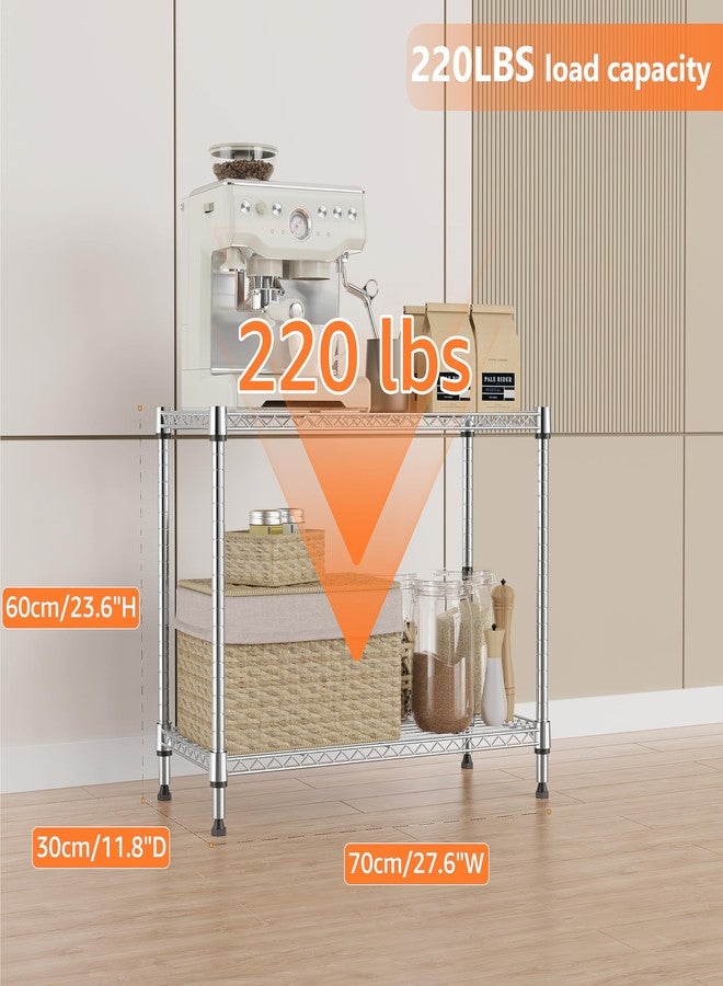 IZEUK 2 Tier Adjustable Metal Storage Shelving Unit, Heavy Duty Wire Rack Organizer for Kitchen, Living Room or Office, 220 lbs Capacity, 27.6 W x 11.8 D x 23.4 H, Chrome - Image 2