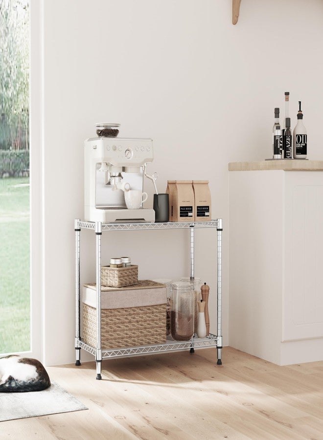 IZEUK 2 Tier Adjustable Metal Storage Shelving Unit, Heavy Duty Wire Rack Organizer for Kitchen, Living Room or Office, 220 lbs Capacity, 27.6 W x 11.8 D x 23.4 H, Chrome - Image 4
