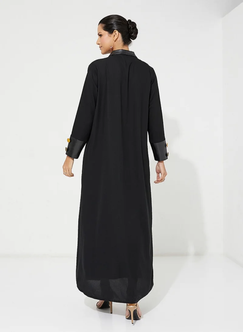 Rosette Abaya Leather Design Abaya