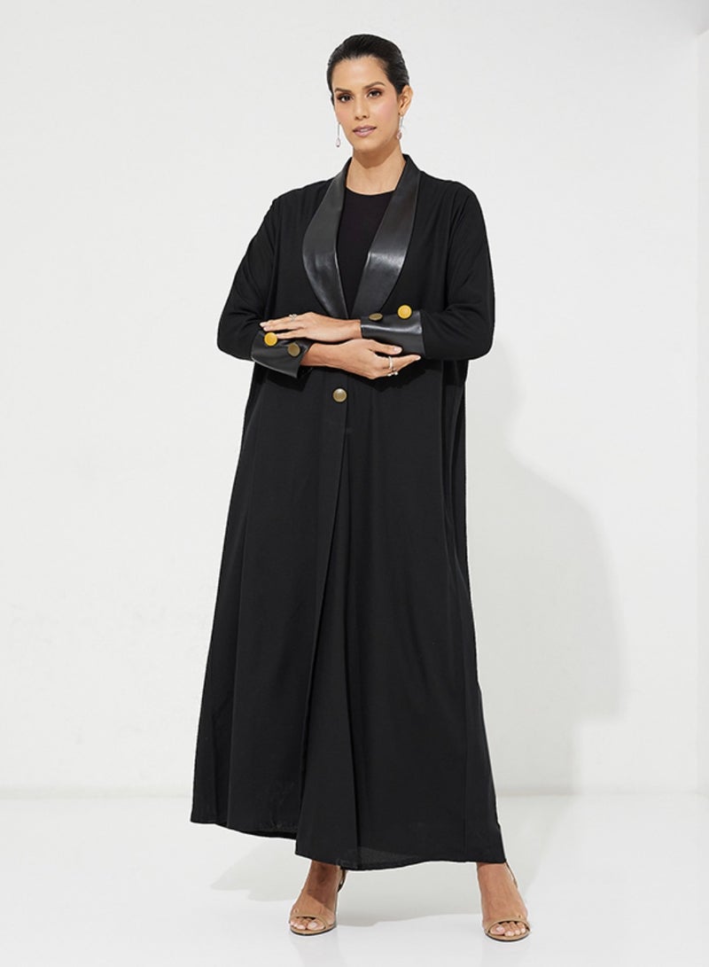 Rosette Abaya Leather Design Abaya - Image 1