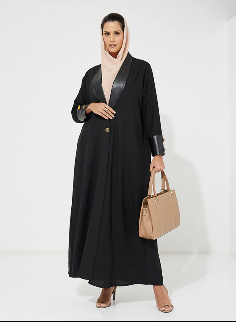 Rosette Abaya Leather Design Abaya