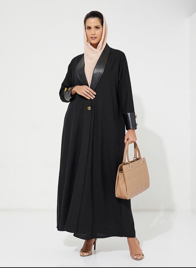 Rosette Abaya Leather Design Abaya - Image 4