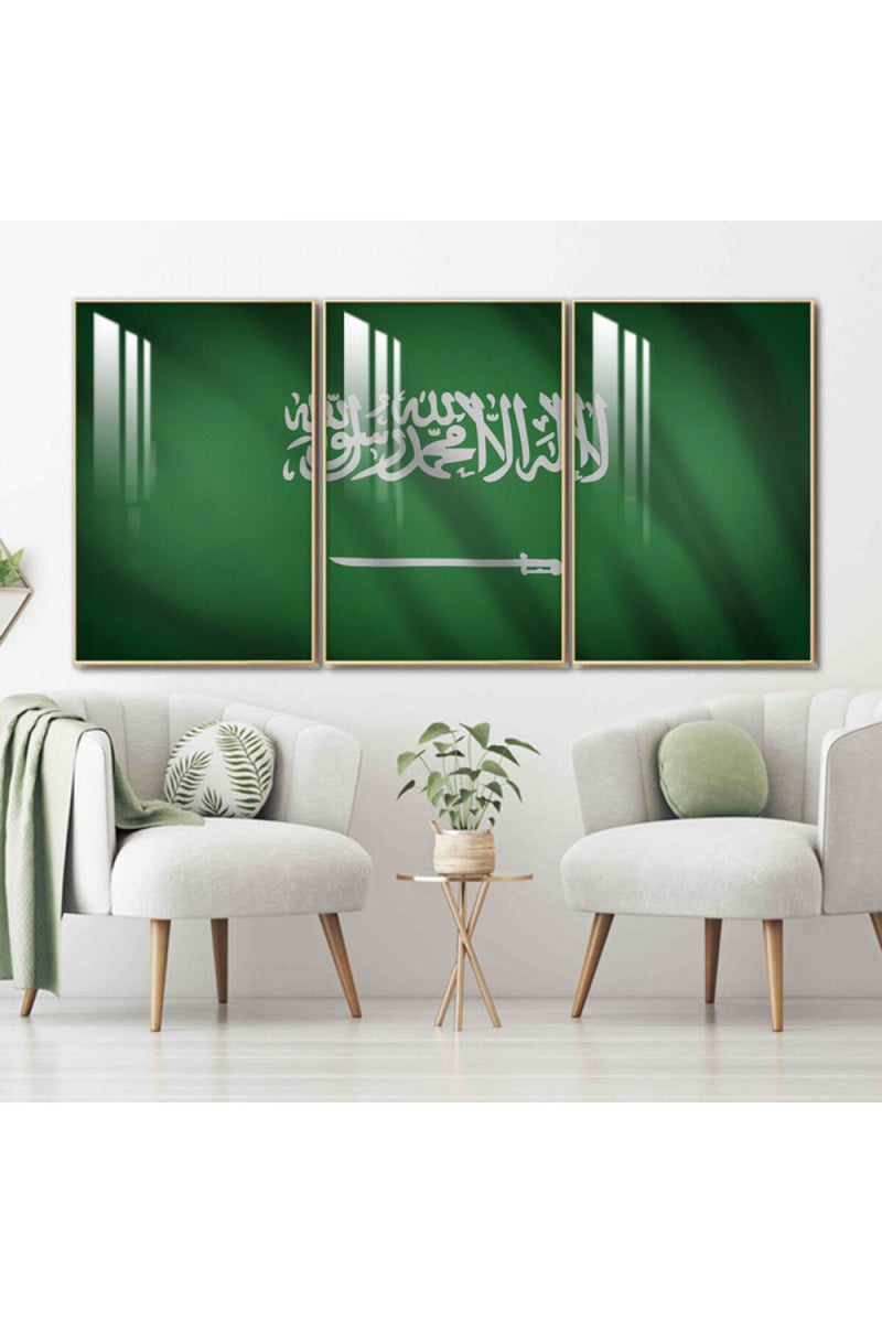Marktna Three wooden wall painting with a frame and a clear acrylic layer - Image 1