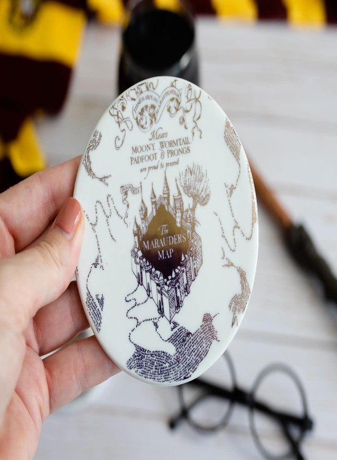 Seven20 Harry Potter Marauder's Map Coaster Set of 4 - Ceramic Coasters with Gold Marauders Map Design, 4" - Officially Licensed - Decor Gift for Women and Men - Image 4