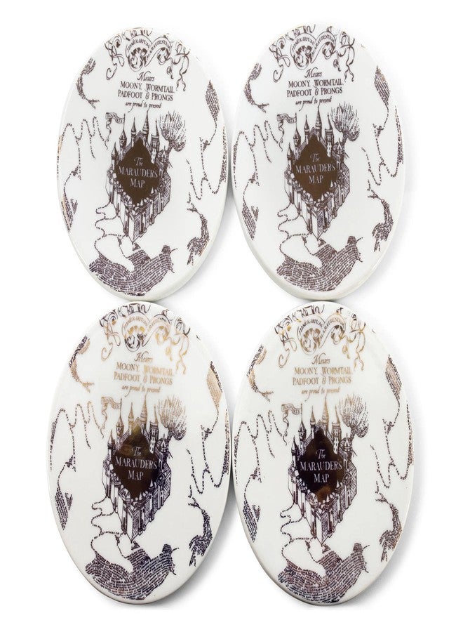 Seven20 Harry Potter Marauder's Map Coaster Set of 4 - Ceramic Coasters with Gold Marauders Map Design, 4" - Officially Licensed - Decor Gift for Women and Men - Image 2