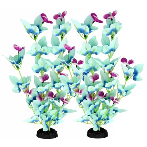 DVHEY 16 Inch Aquarium Fish Tank Plant Betta Fish Tank Decor2 Pack Silk Aquarium Plants for Aquarium Decoration WhiteBlue - Image 1