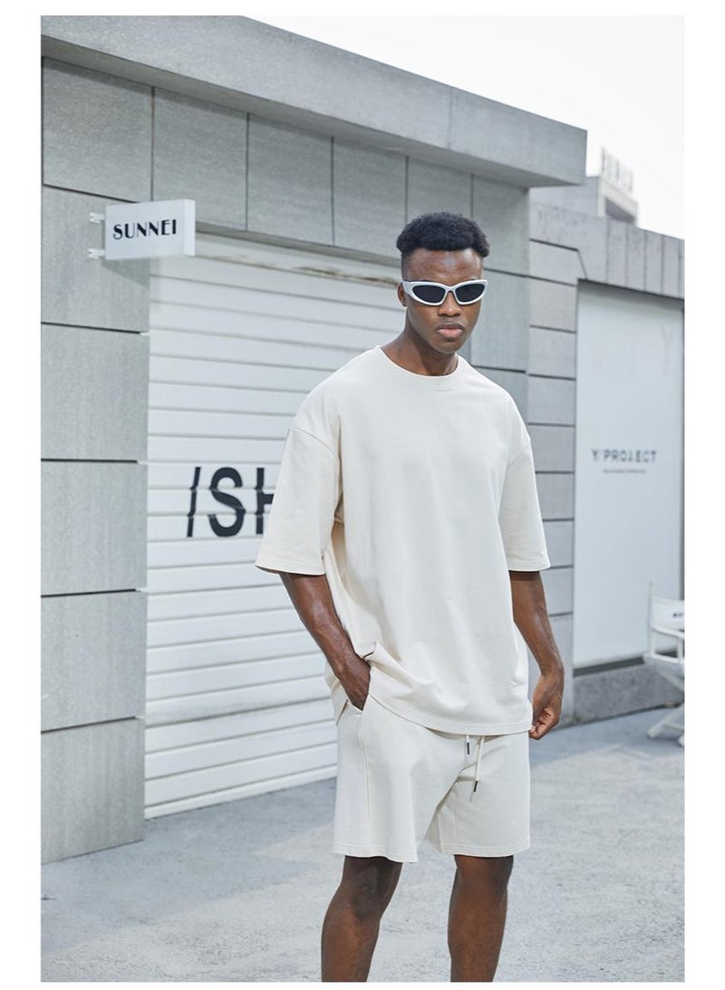 Summer Pure Cotton Sport Short Sleeve T-Shirt Shorts Set Casual Trendy Brand Two-Piece Suit for Men Comfortable Breathable - Image 2