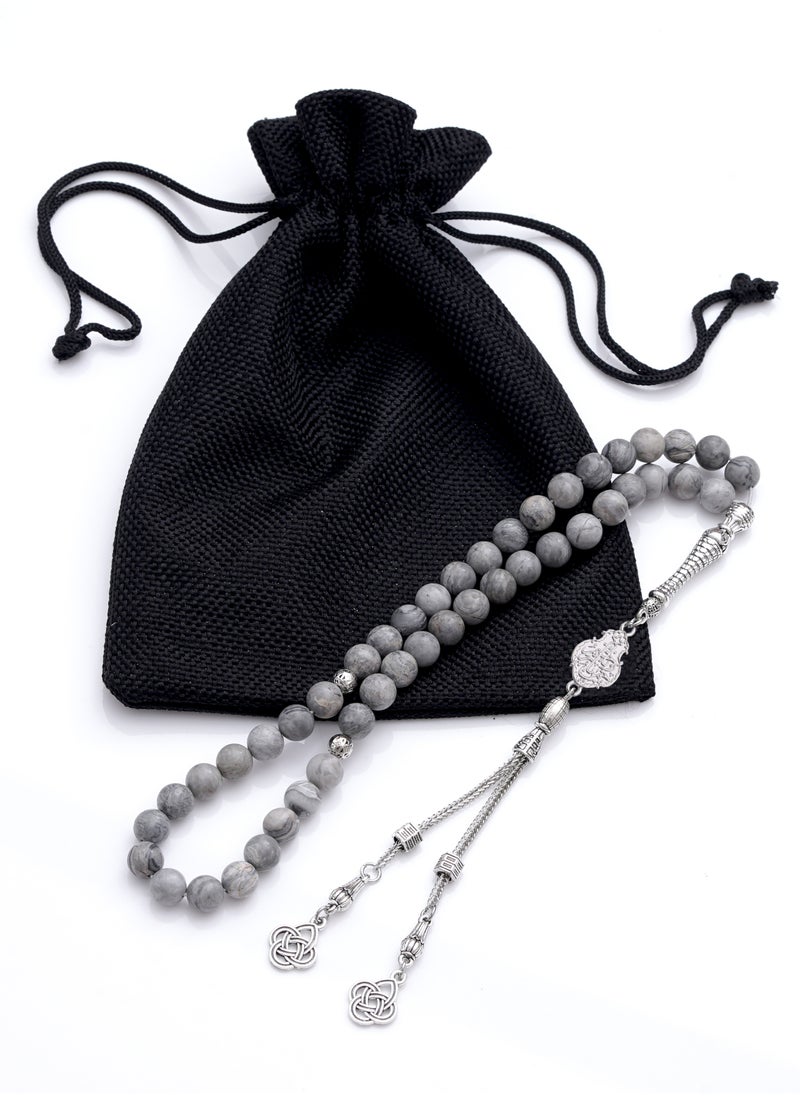Subhati - Prayer Beads (Misbah ) with metal Parts and Map Stone | 8 MM Beads - 45 Pcs | ya rahmunu ya rahim - Image 1