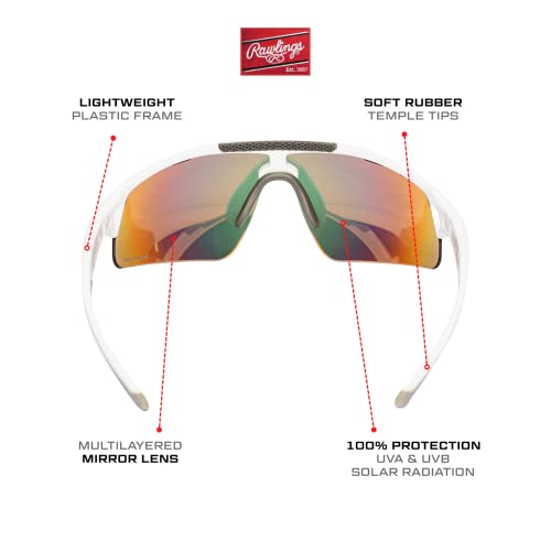 Rawlings Baseball or Softball Sunglasses - Ages 10 to Adult - Unisex Fit - Cycling Sunglasses - White/Orange/Multi - Image 5