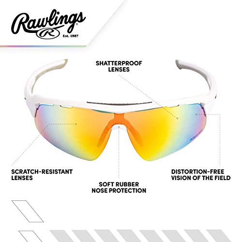 Rawlings Baseball or Softball Sunglasses - Ages 10 to Adult - Unisex Fit - Cycling Sunglasses - White/Orange/Multi - Image 4