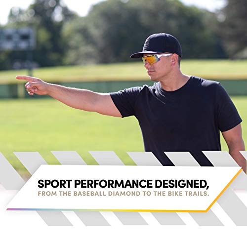 Rawlings Baseball or Softball Sunglasses - Ages 10 to Adult - Unisex Fit - Cycling Sunglasses - White/Orange/Multi - Image 3