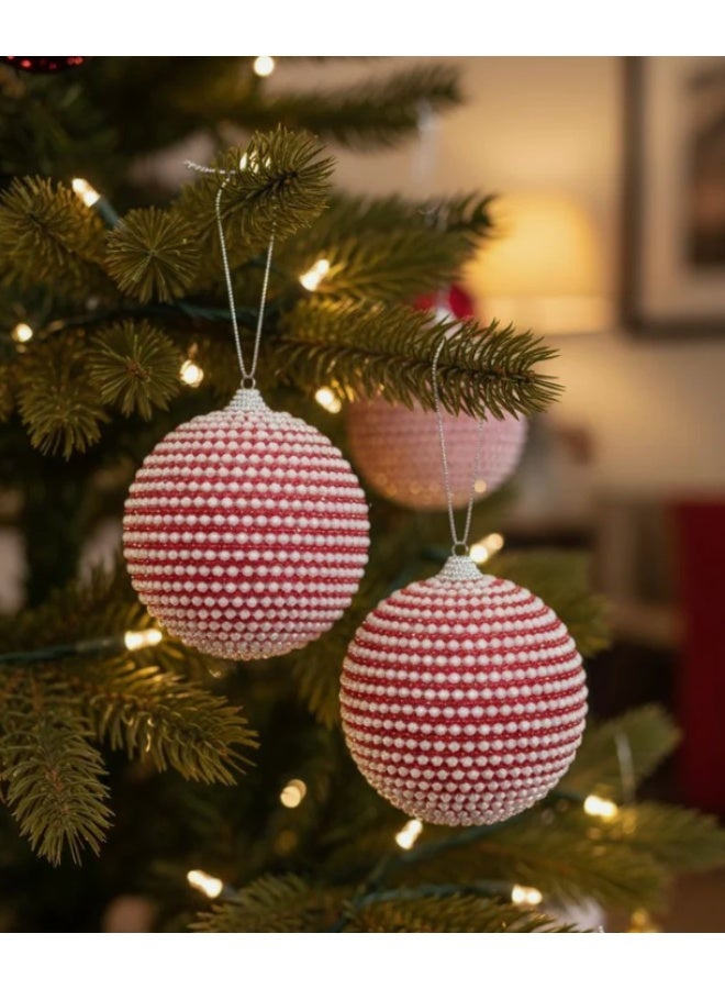 AKDC 2-Piece 10 cm Red & White Pearl Christmas Hanging Ball Décor – Festive Ornament Set for Holiday Decoration - Image 2