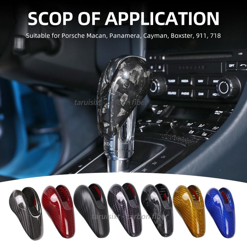 taruisixt Fit for Porsche Macan Panamera Cayman 911 718 Boxster 2009-2020 Real Carbon Fiber Interior Gear Shift Head Cover Knob Trim Car Interior Accessories (Forged Carbon) - Image 2