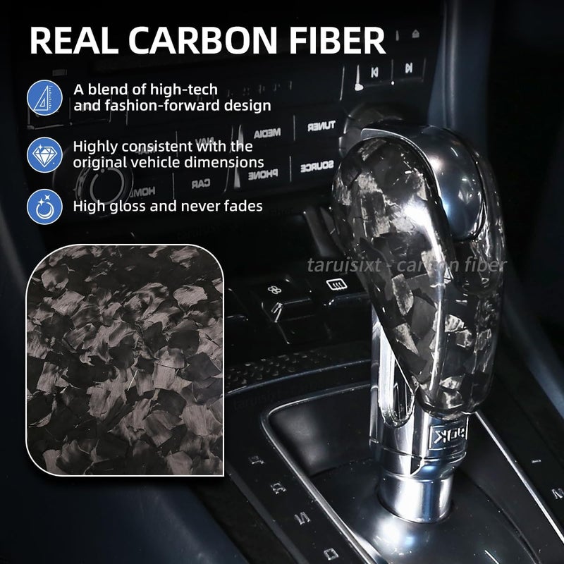 taruisixt Fit for Porsche Macan Panamera Cayman 911 718 Boxster 2009-2020 Real Carbon Fiber Interior Gear Shift Head Cover Knob Trim Car Interior Accessories (Forged Carbon) - Image 4