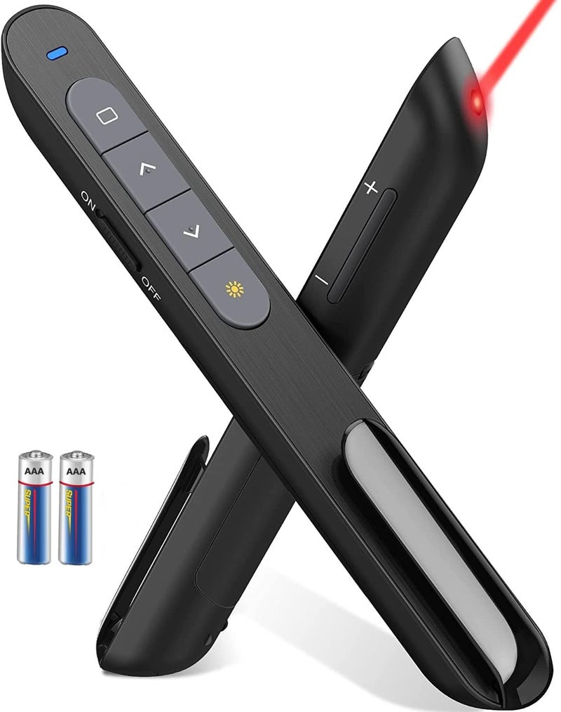 XIKKART Laser Pointer | Up to 20m Wireless Range | Wireless Presenter for Presentation | Slide Changer, USB Power Point Remote Control Pen PPT Controller with Clip (Black) - 2 Years Warranty - Image 1
