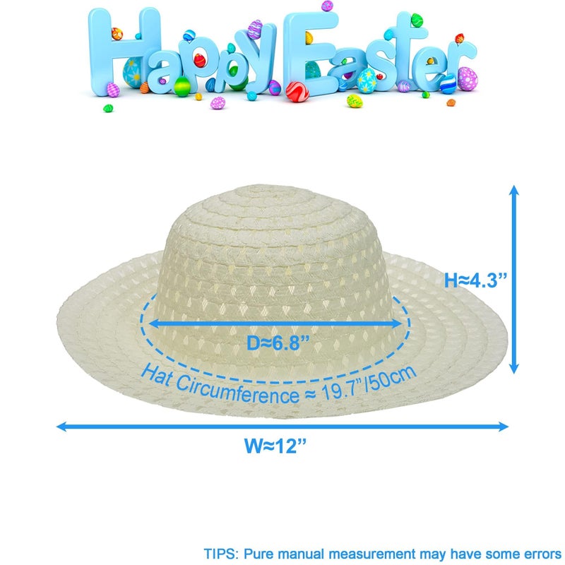 DearSun Hat, Set of 4pcs Summer Straw Sun Hat for Kids Child Birthday Easter Party Tea Party DIY, Assorted Colors (Beige, Blue, Light Pink, Dark Pink) - Image 3