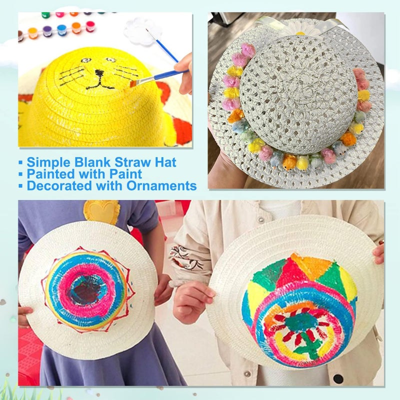 DearSun Hat, Set of 4pcs Summer Straw Sun Hat for Kids Child Birthday Easter Party Tea Party DIY, Assorted Colors (Beige, Blue, Light Pink, Dark Pink) - Image 4