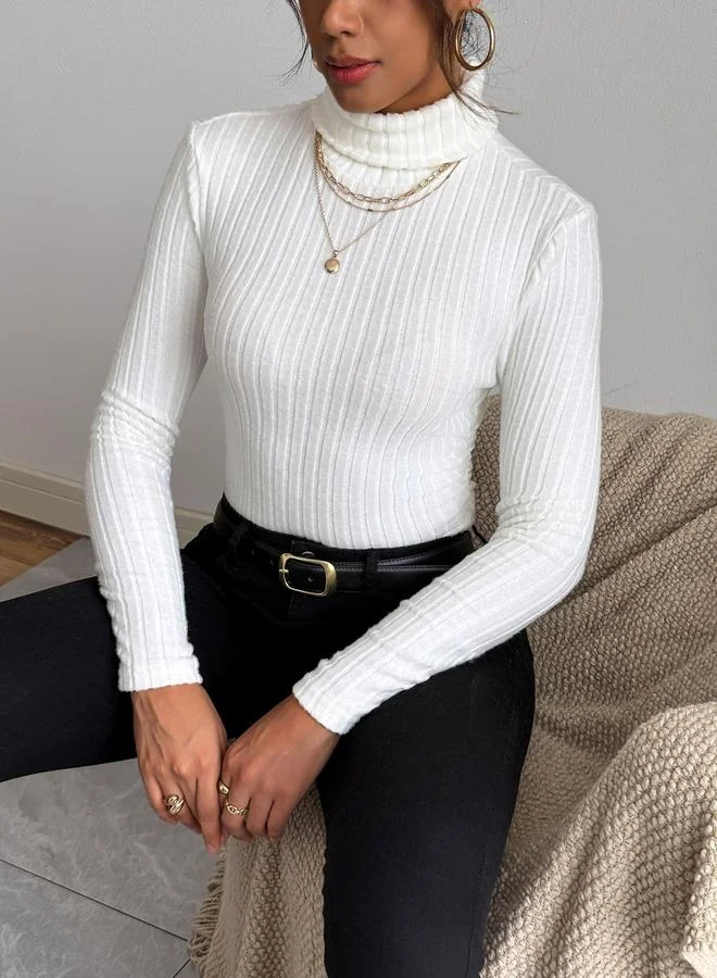 تايك تو بلوزة مضلعة بياقة عالية