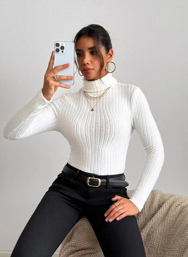 تايك تو بلوزة مضلعة بياقة عالية