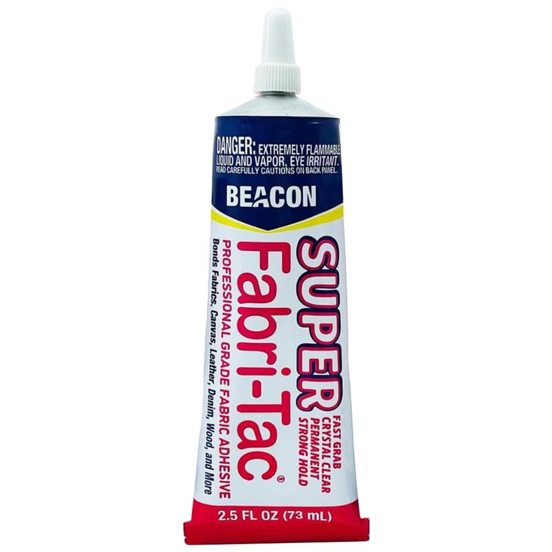 BEACON Super Fabri-Tac - New Industrial Grade Fabric Adhesive - Fast Grab, Quick Drying, Permanent & Crystal Clear - Suitable for Fabrics, Wood, Glass & More, 2.5-Ounce - Image 1