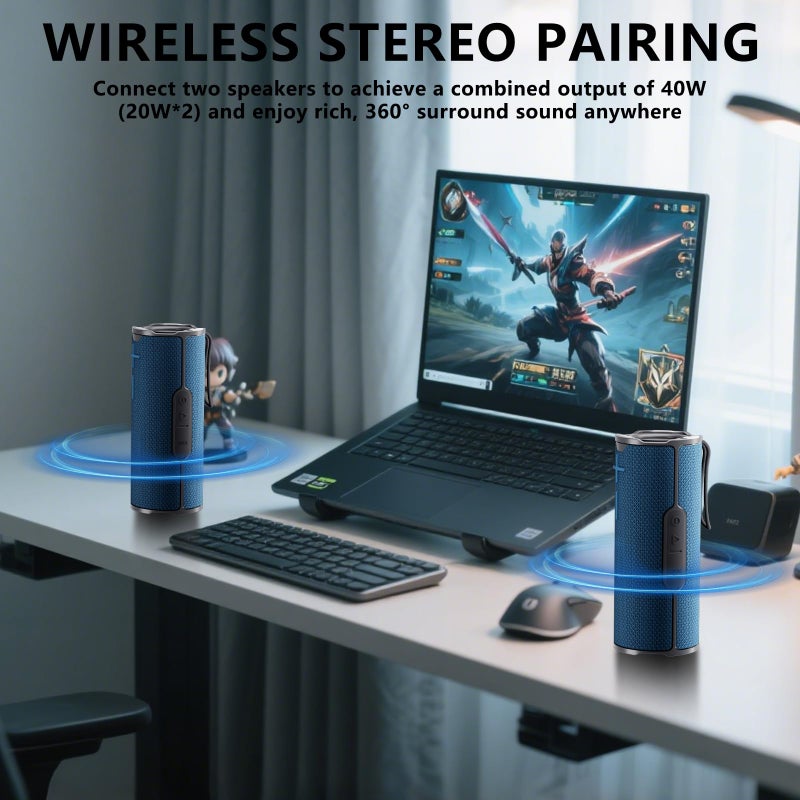 COOPERS Portable Bluetooth Speaker, Wireless Bluetooth Speaker, IPX5 Waterproof Speakers with RGB Lights, Loud Stereo Sound Deep Bass, Long Playtime TWS Pairing for Home/Party/Outdoor Beach - Image 3