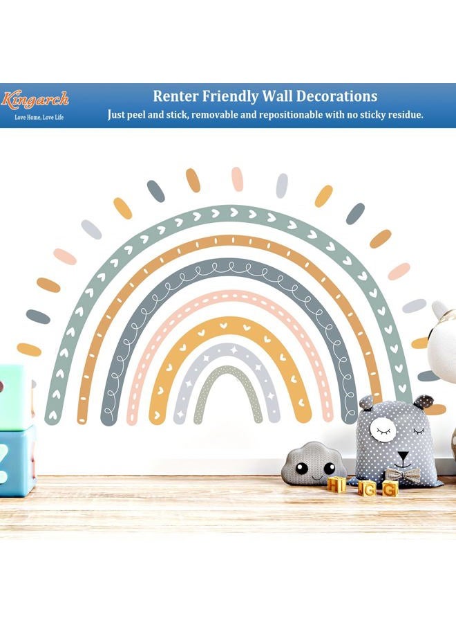 Kingarch Large Cute Rainbow Wall Decals, Boho Sun Peel and Stick Fabric Nursery Wall Decor, Removable Home Room Wall Decor Murals Stickers for Kids Girls Toddler Bedroom Living Room Playroom - Image 5