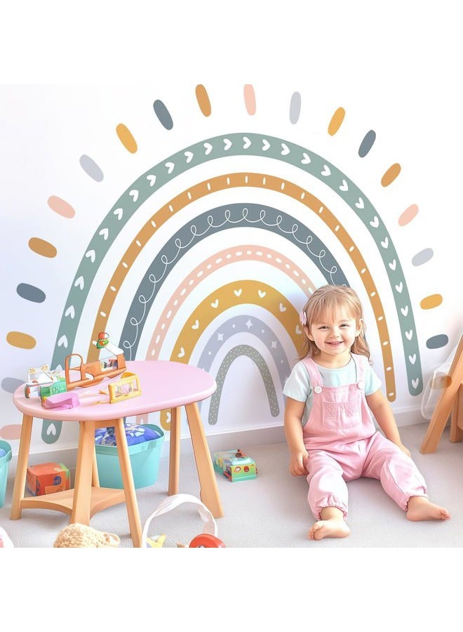Kingarch Large Cute Rainbow Wall Decals, Boho Sun Peel and Stick Fabric Nursery Wall Decor, Removable Home Room Wall Decor Murals Stickers for Kids Girls Toddler Bedroom Living Room Playroom - Image 1