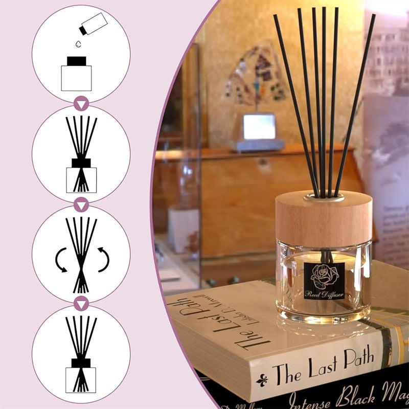GeRRiT 100 قطعة أعواد ناشرة العطر من القصب، أعواد ناشرة رائحة الزيوت العطرية، أعواد القصب الليفية البديلة لإعادة التعبئة للمنتجعات الصحية وغرف النوم والمنزل والمكتب (أسود) - Image 4